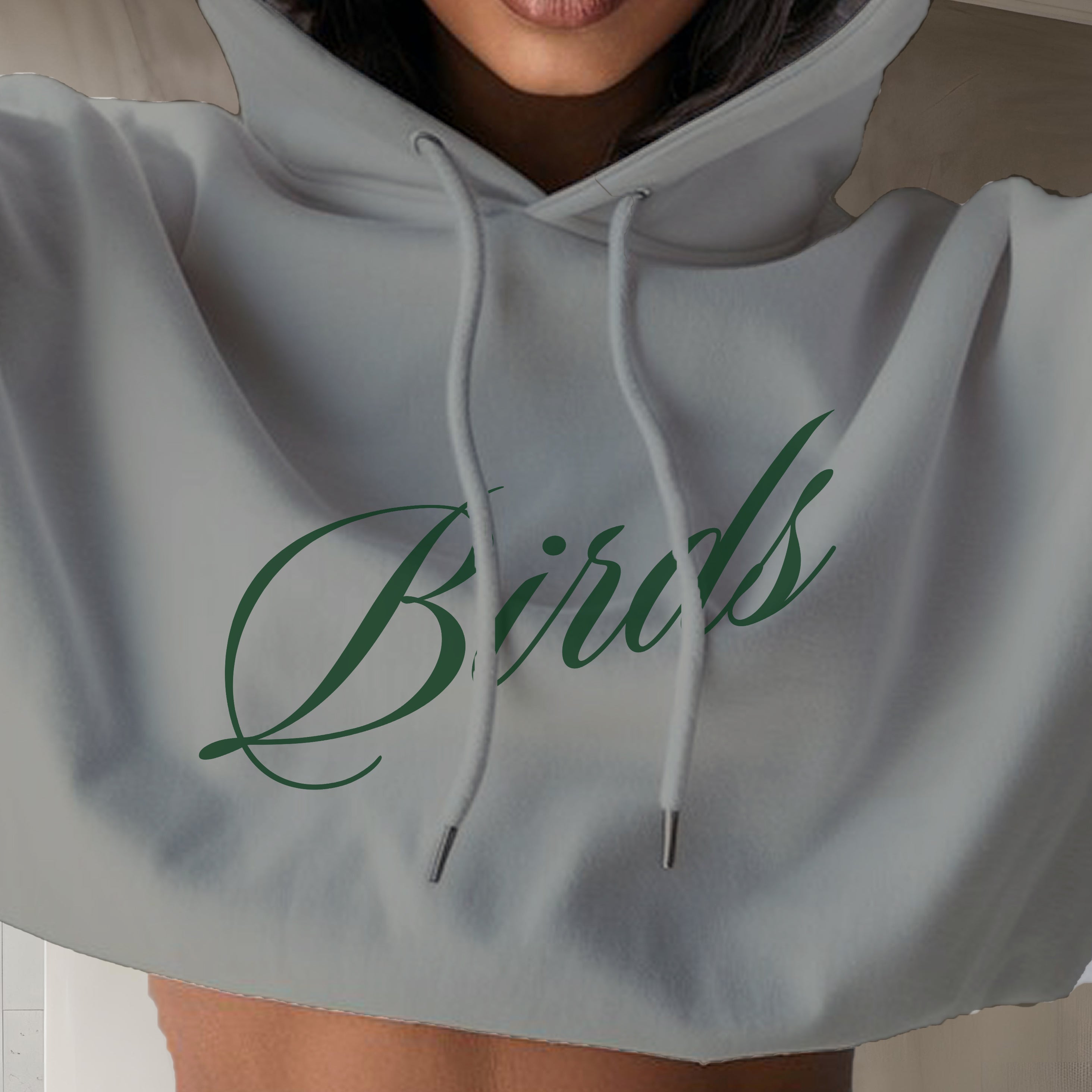 Birds Script Cropped Hoodie