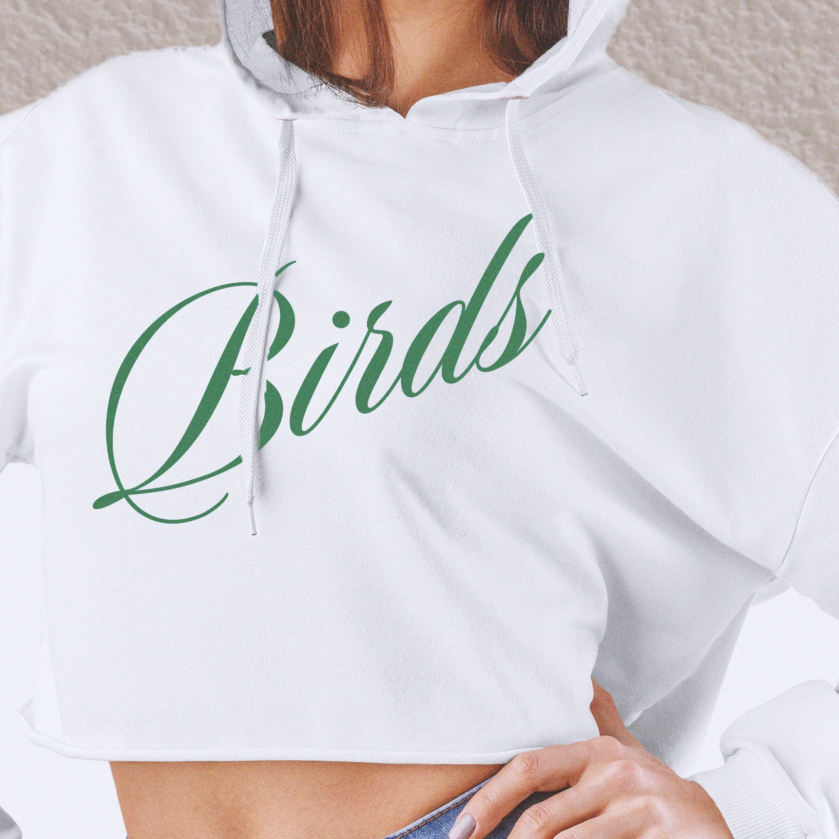 Birds Script Cropped Hoodie