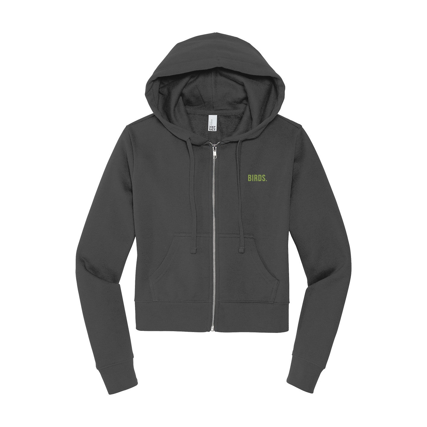 Fly Society 215 lime embroidery women's zip hoodie, detail of the embroidery.