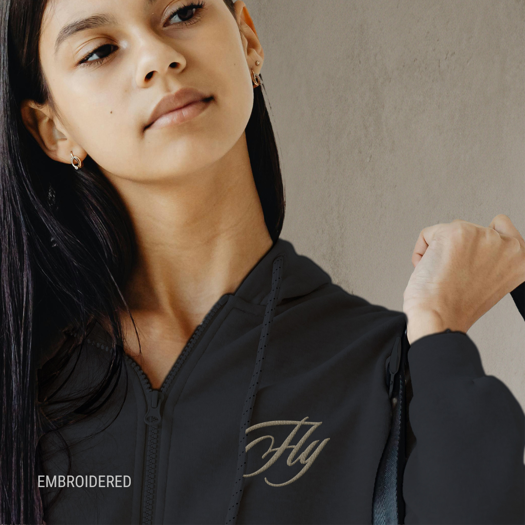 Fly Embroidered Script Quarter Zip