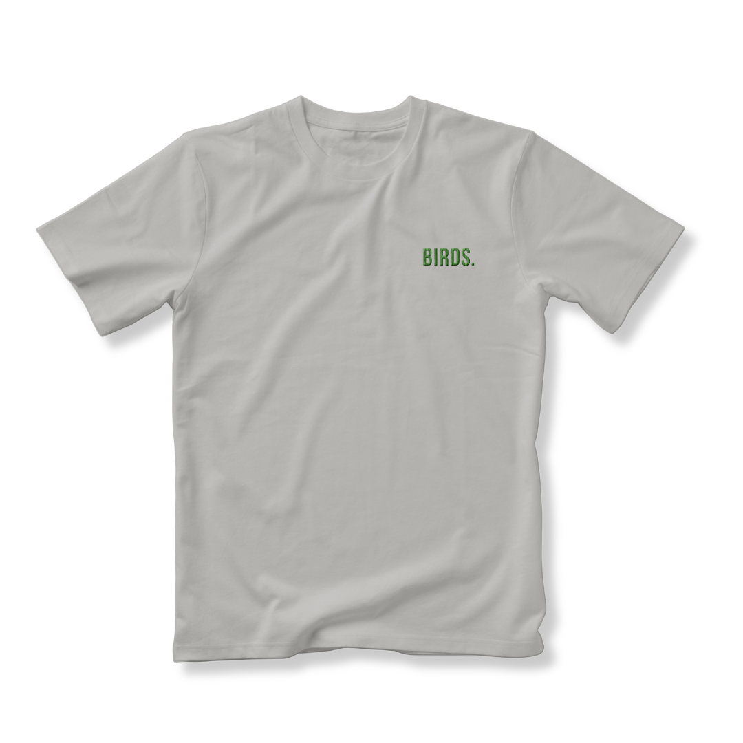 Fly Society 215 Supima heather tee with grass-green embroidery.