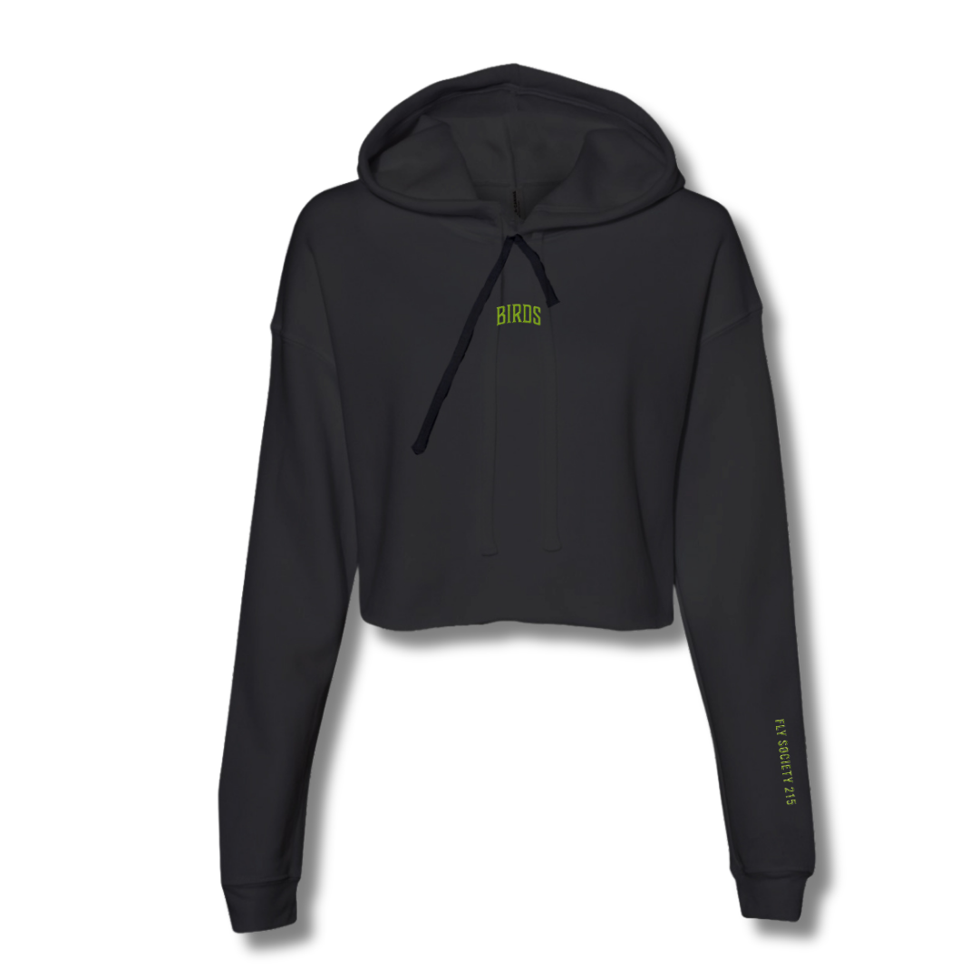 Lime Embroidery Crop Fleece Hoodie
