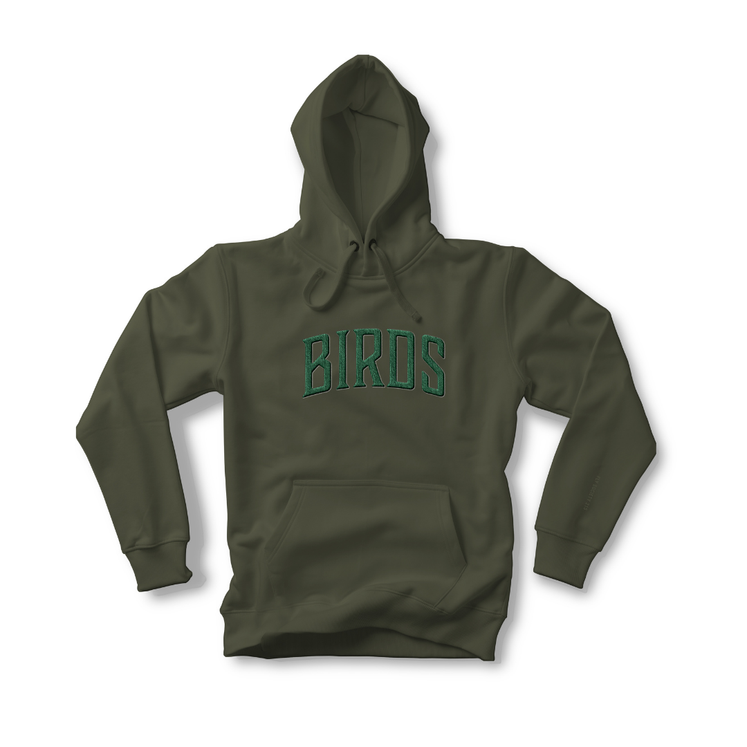 Fly Society 215 Birds faux chenille patched hoodie, alternate view.