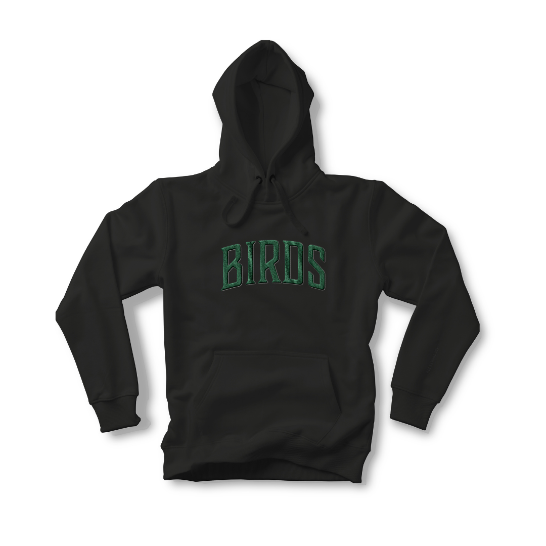 Fly Society 215 Birds faux chenille patched hoodie, detail of the patch.