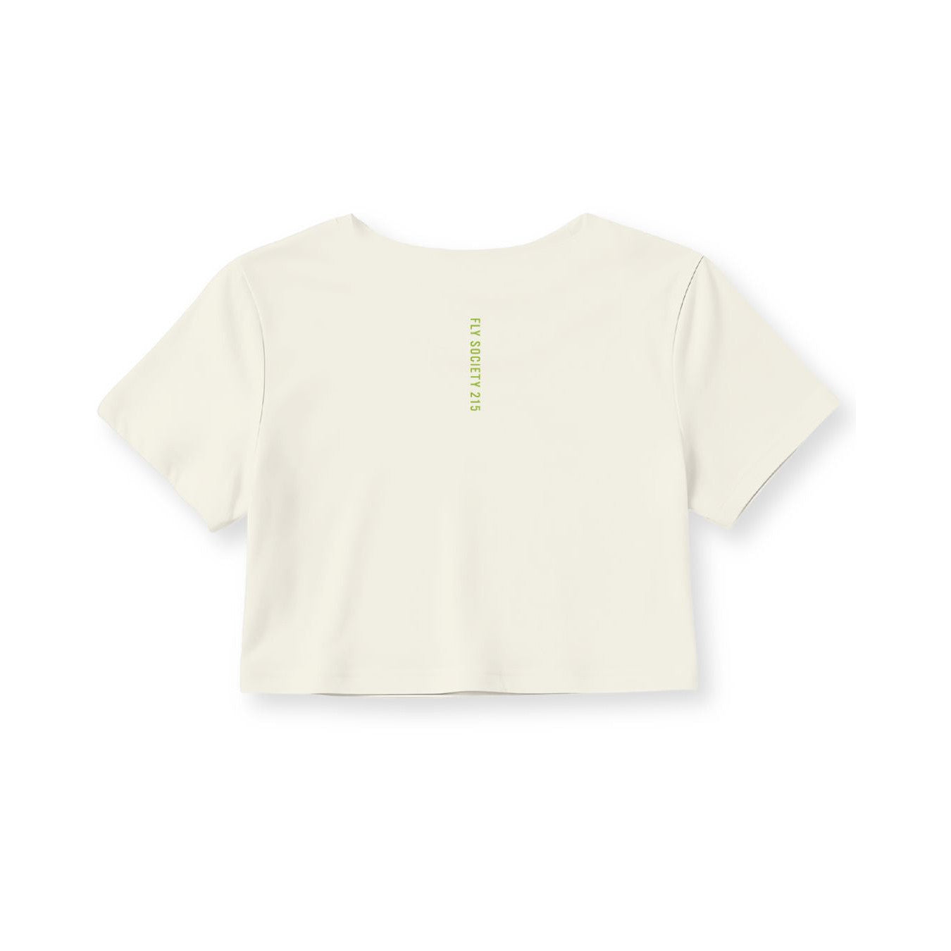 Fly Society 215 Birds Arc cropped tee in lime print, detail of the graphic.