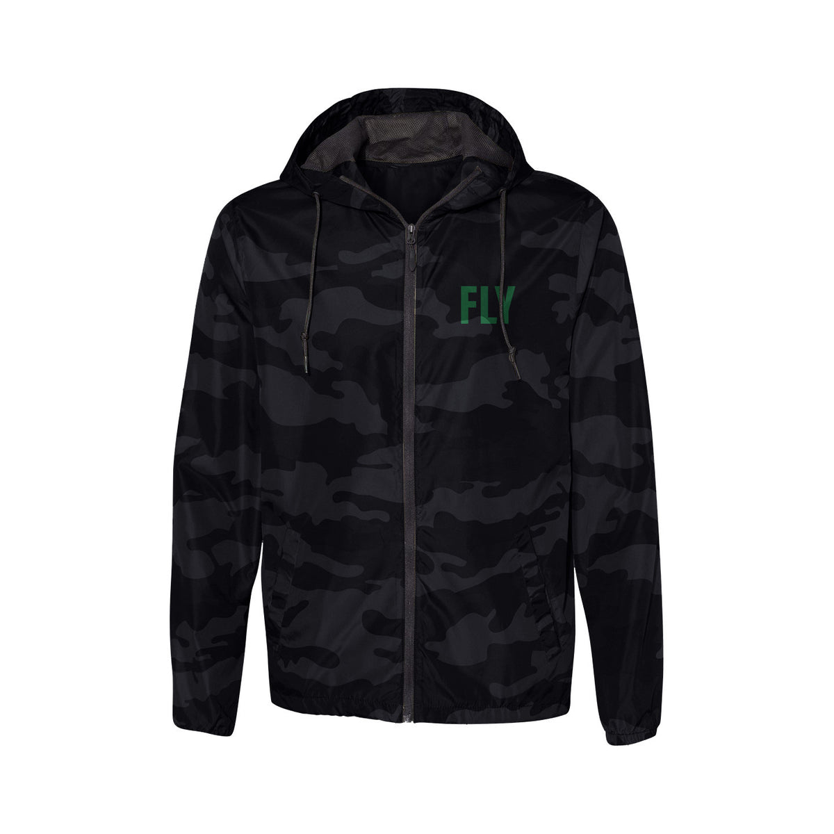 Embroidered Black Camo Water Resistant Windbreaker