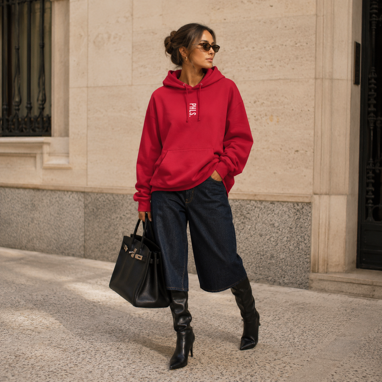 PHLS Vertical Embroidered Hoodie Red