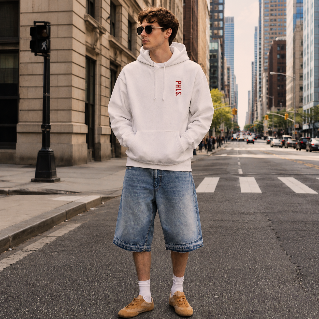 PHLS Embroidered Vertical Hoodie White/Grey