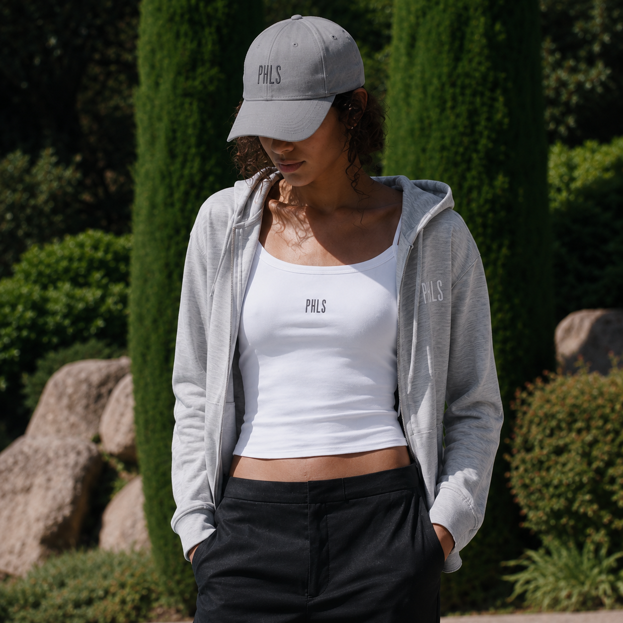 Phls Condensed Grey Embroidery 5 panel trucker Hat