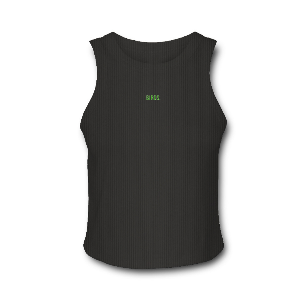 Fly Society 215 Birds embroidered micro-rib racerback tank, alternate view.