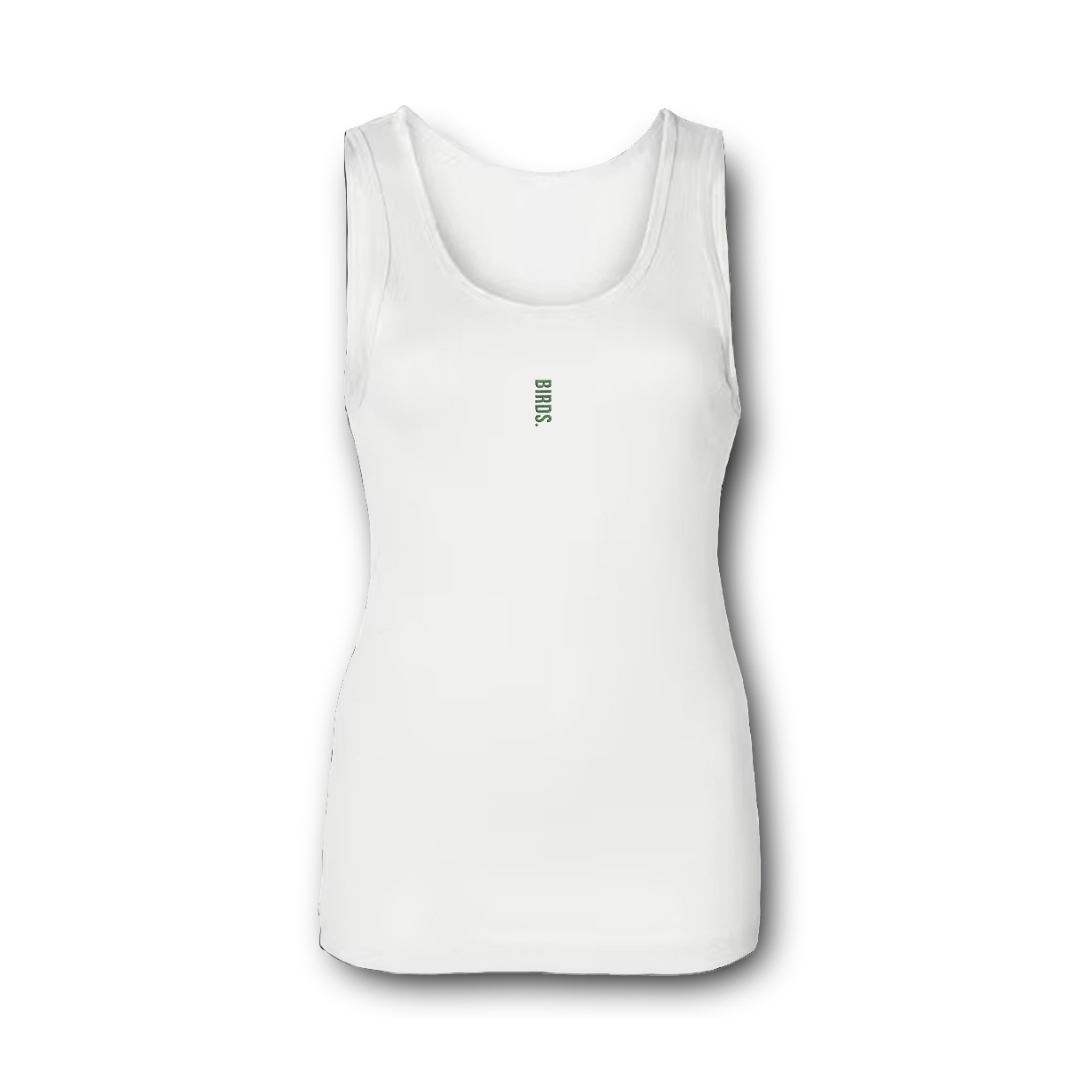 Fly Society 215 Birds embroidered micrographic women's baby-rib tank.