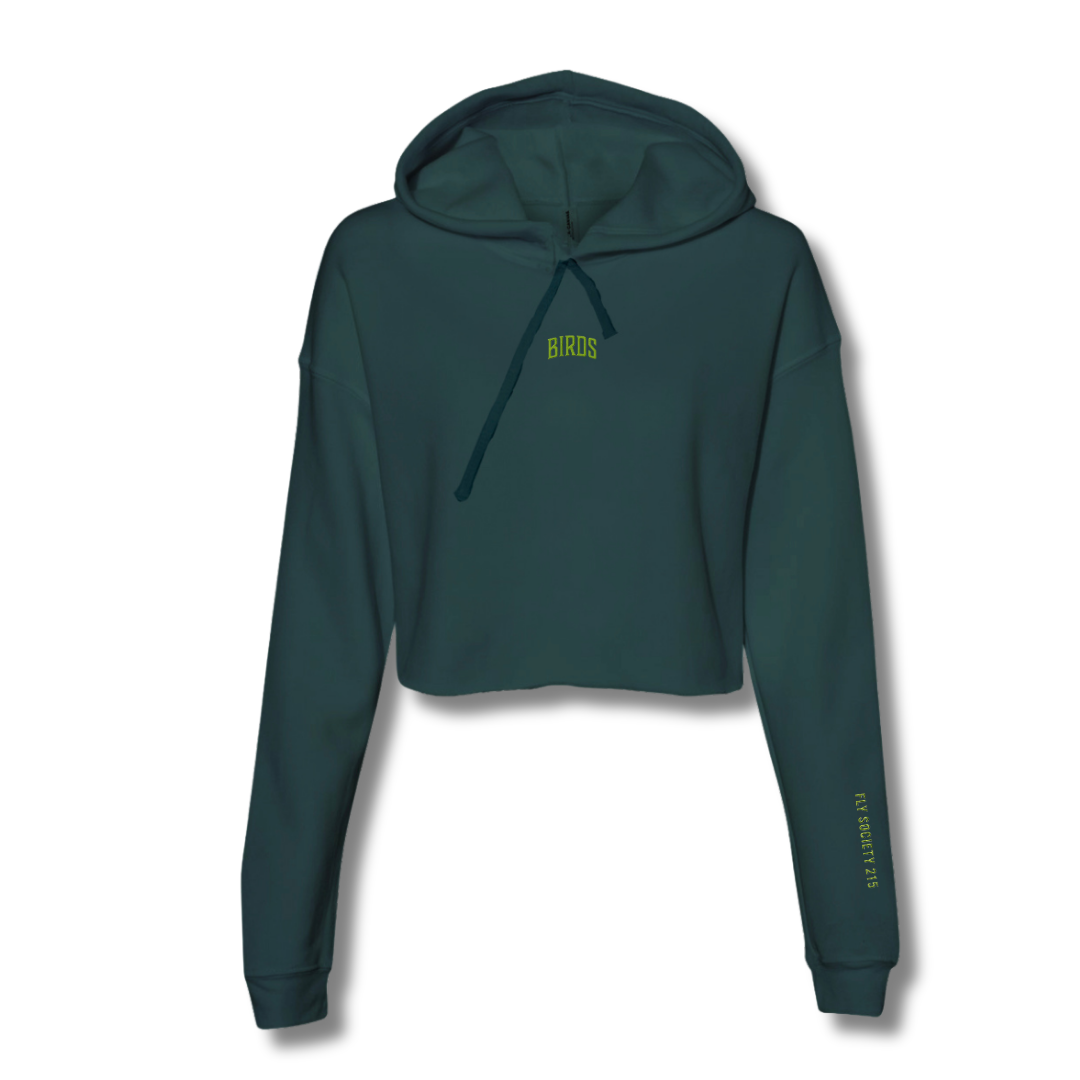 Lime Embroidery Crop Fleece Hoodie