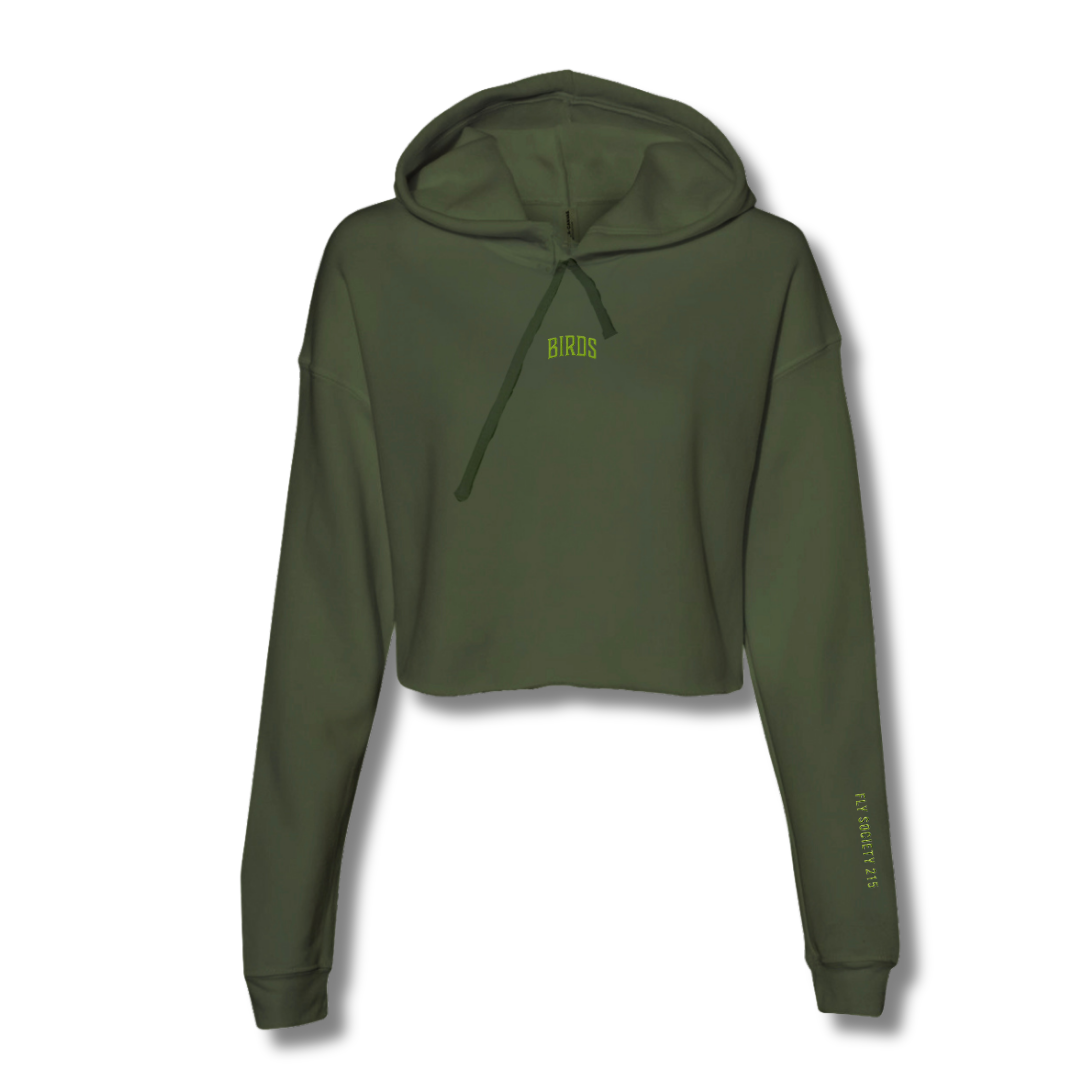 Lime Embroidery Crop Fleece Hoodie