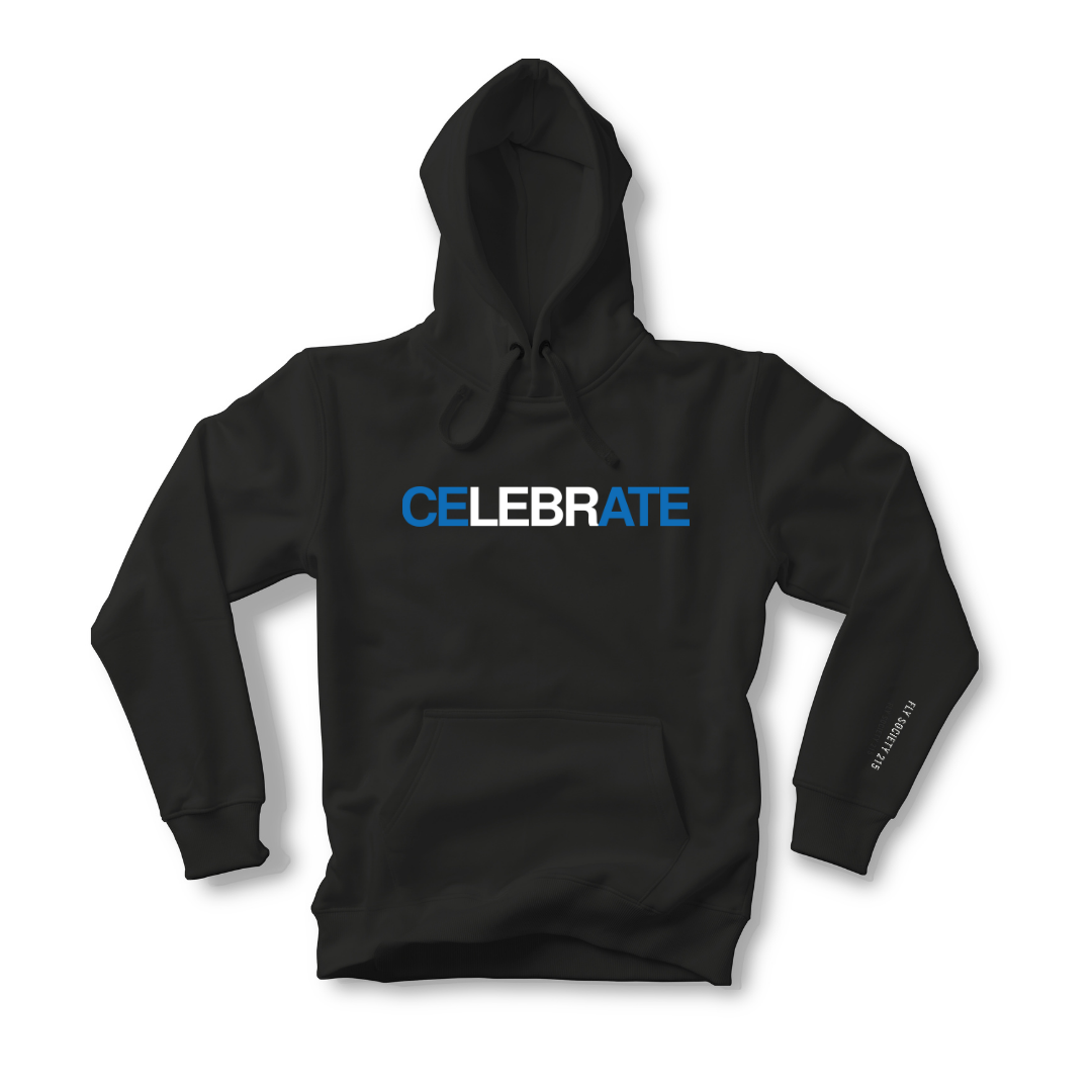 Fly Society 215 ceLEBRate heavyweight pullover hoodie in premium cotton-blend fleece.