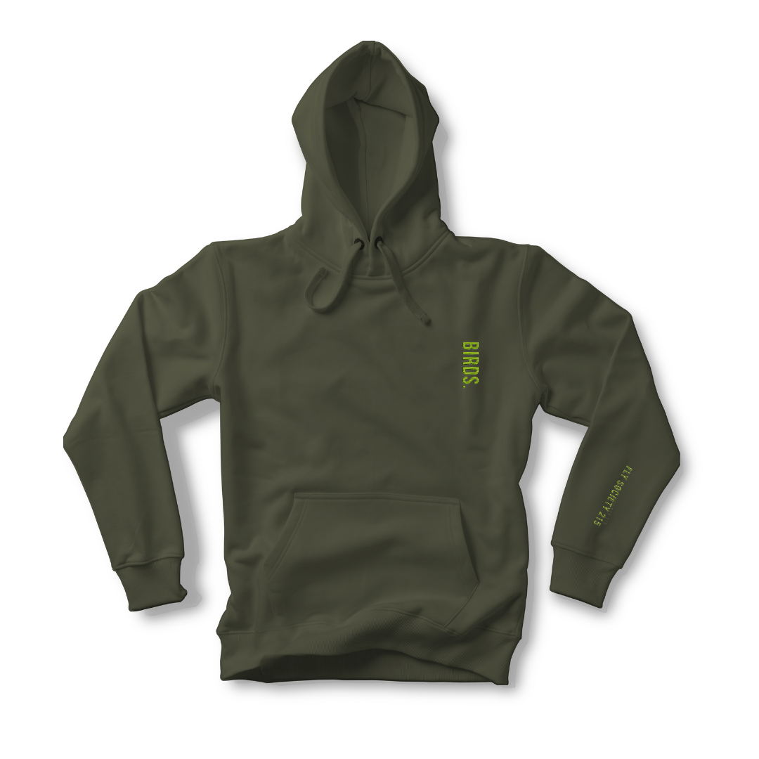 Fly Society 215 lime embroidery heavyweight hoodie, alternate view.