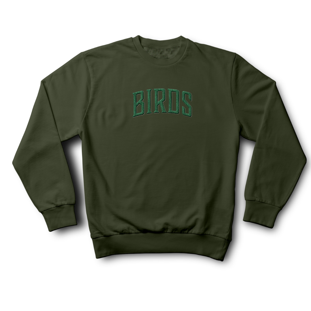 Fly Society 215 Birds faux chenille patched crewneck, alternate view.